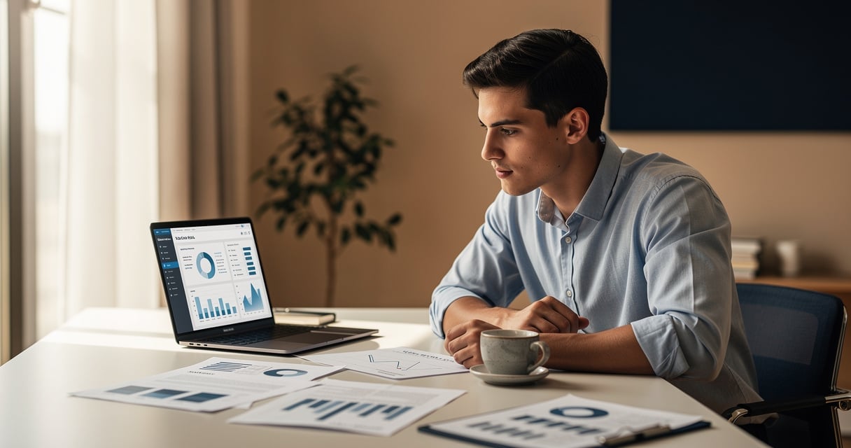 Créateur d'entreprise au chômage préparant son dossier ARCE sur son bureau
