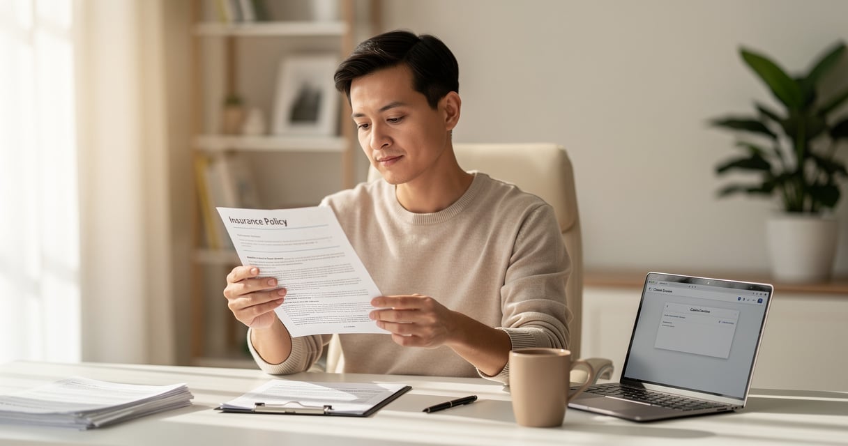 Personne consultant des documents d assurance habitation sur un bureau