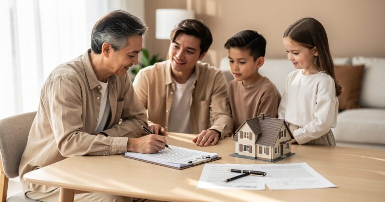 Famille réunie autour de documents pour créer une SCI familiale