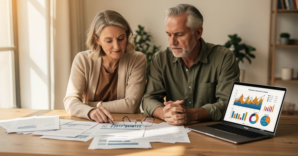 Couple consultant des documents financiers pour préparer leur épargne retraite