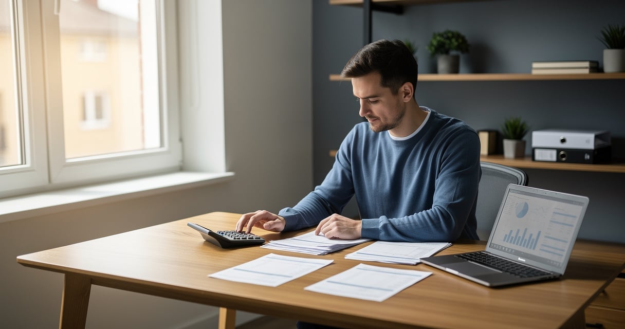 Entrepreneur analysant son chiffre d affaires de micro-entreprise sur ordinateur